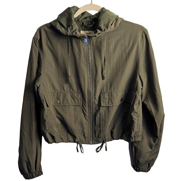 Pull & Bear Lightweight Cropped Zip-Up Jacket in Olive Green EUC Size Small - Picture 2 of 6